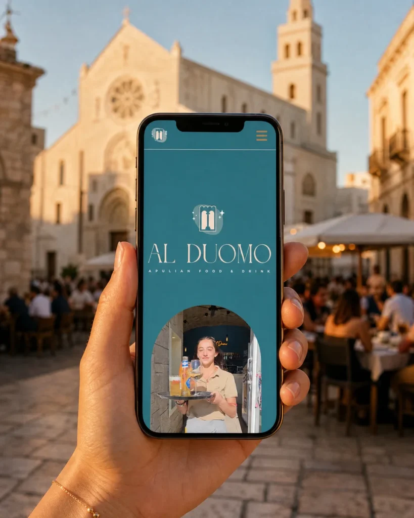 Home di Bar al Duomo su smartphone davanti al Duomo