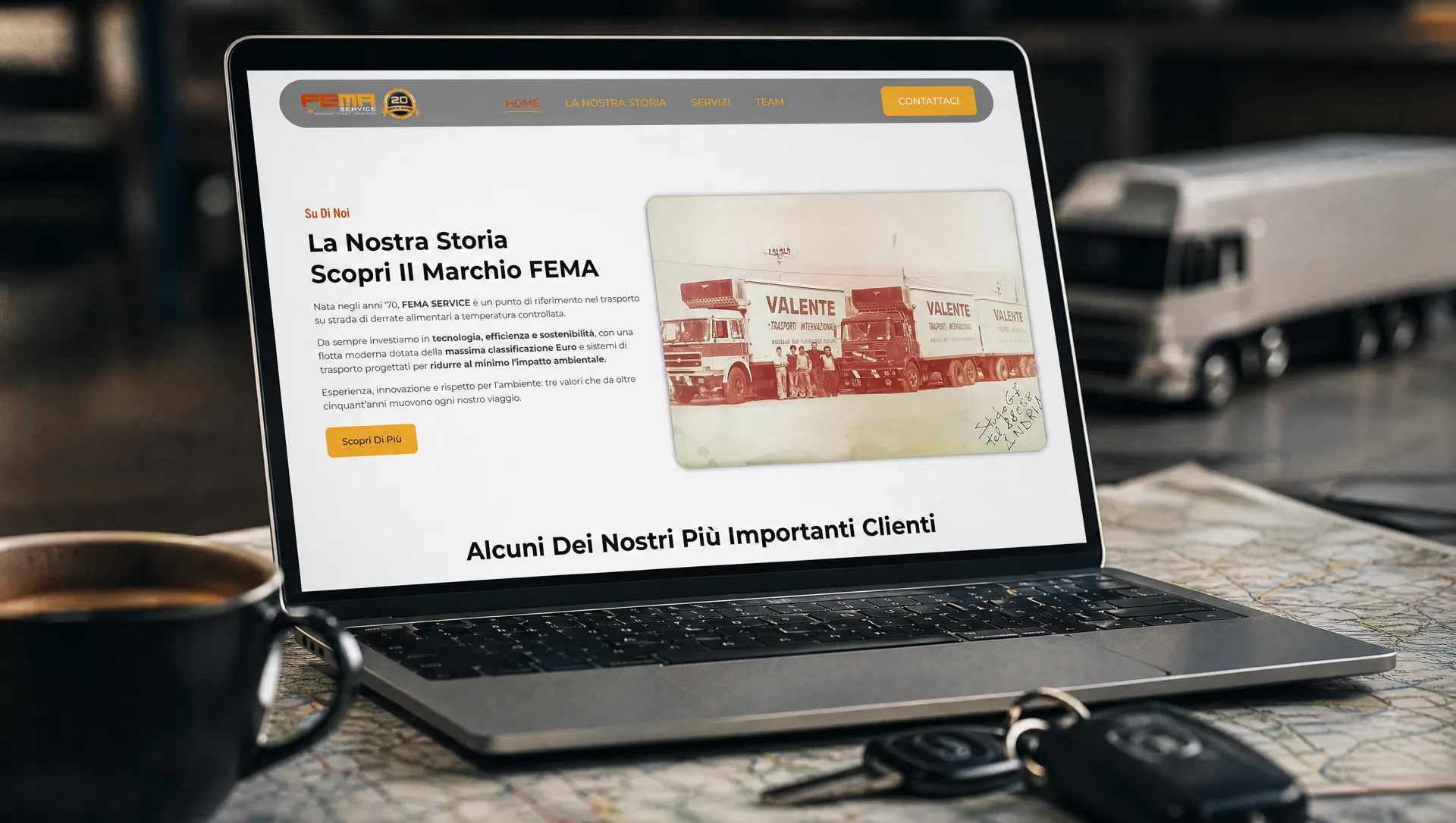 Sezione clienti del sito Fema Service su laptop