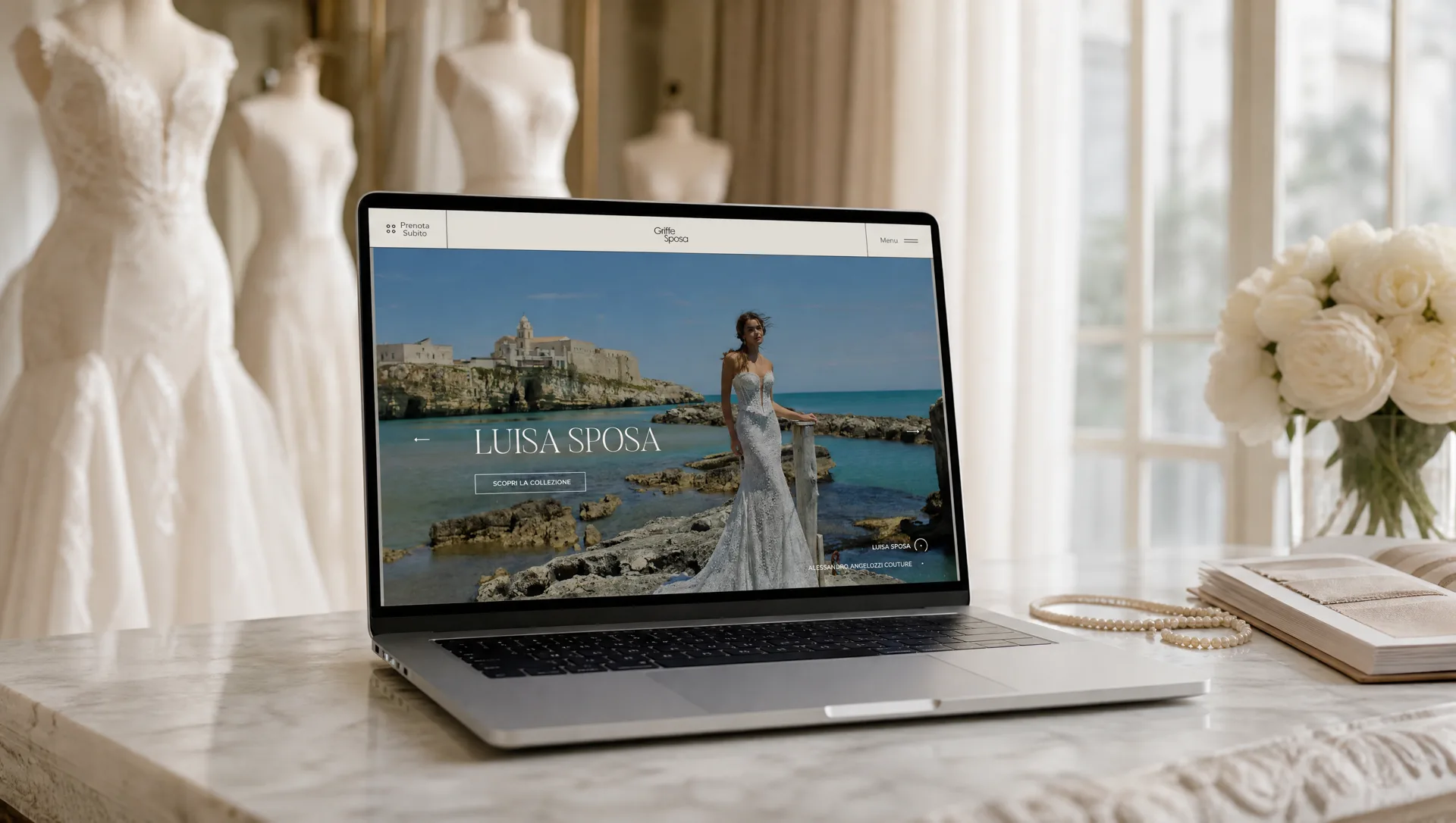 Homepage di Griffe Sposa su laptop