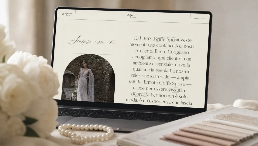 Sezione storia dell'atelier su laptop