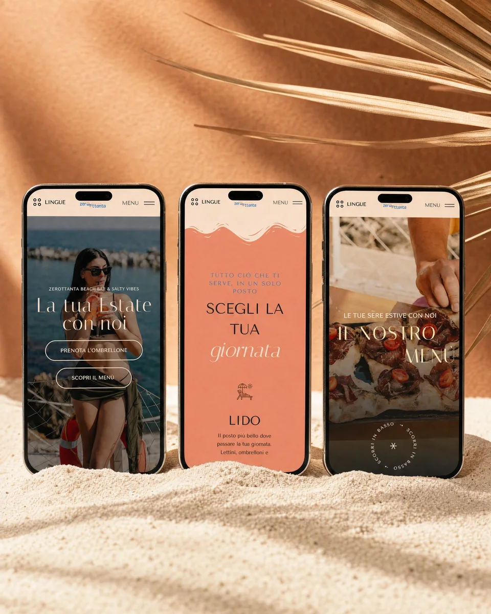 Pagine del sito su tre smartphone