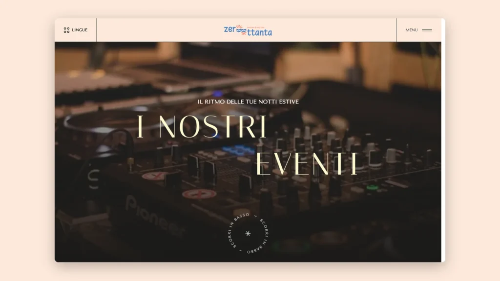 Pagina eventi del sito su laptop